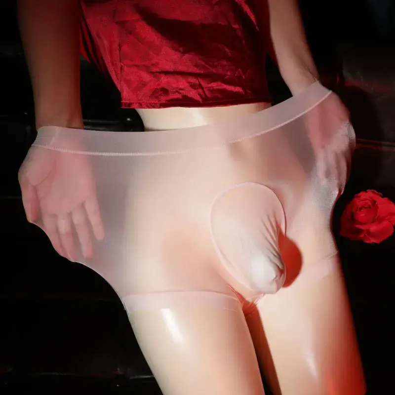 Glossy Sissy Pouch Panties Male Sexy JJ Sheath Boxer Shorts Shiny Seamless See-Through Mens Underwear Lightweight Man Panties