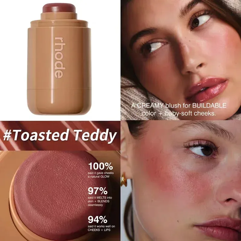 INS Pocket Powder Blusher Stick Lip Cheek Hydrating Stick Natural Rouge Powder Blusher Cream Lipstick Cheek Teacup Candy Color
