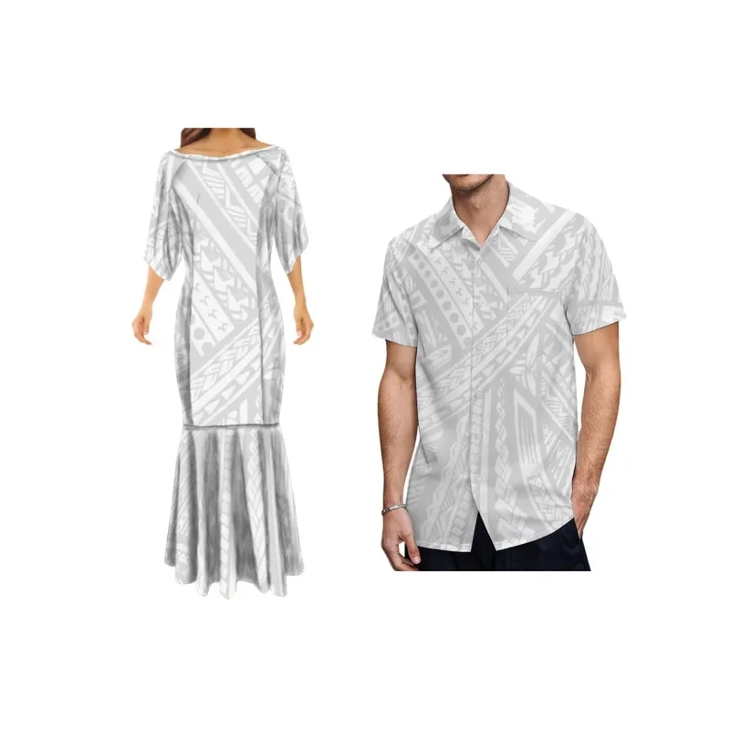Mother's Day Gift Customized White Design Polynesian Tribal Printed Hawaiian Dresses Party Dress Plus Size Womens Clothing 7XL