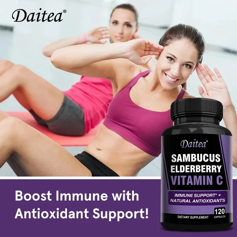 Sambucus Black Elderberry Capsules 350mg with Vitamin C Zinc Immune Support Antioxidant & Energy Boost Promotes Digestion