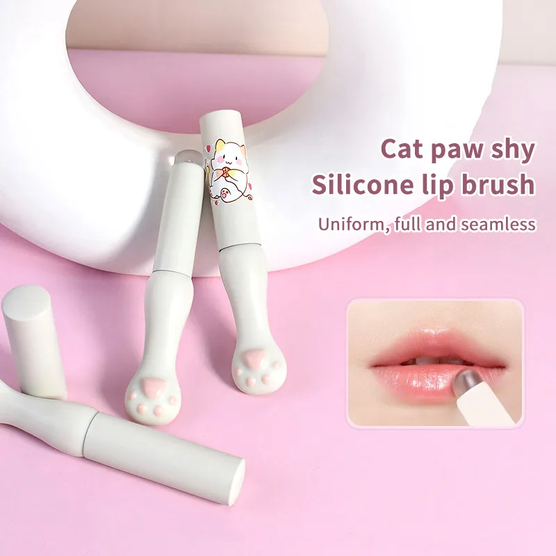 Silikonowy pędzel do ust z osłoną kątowe pędzle do korektora balsam do ust błyszczyk do ust kątowe pędzle do korektora łapa kota pędzle do makijażu — image 2