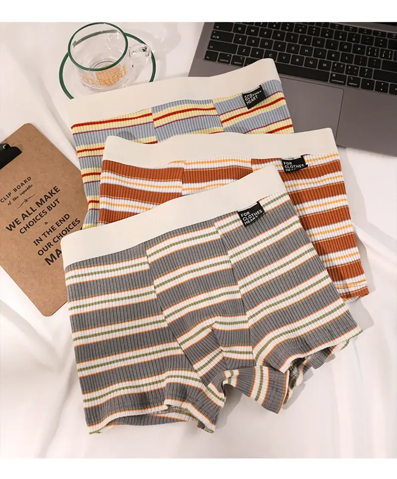 Men's Cotton Panties Sexy Stripe Comfortable Underpants Elastic Breathable Boxer Shorts U Bulge Pouch Male Underwear Cueca Homme