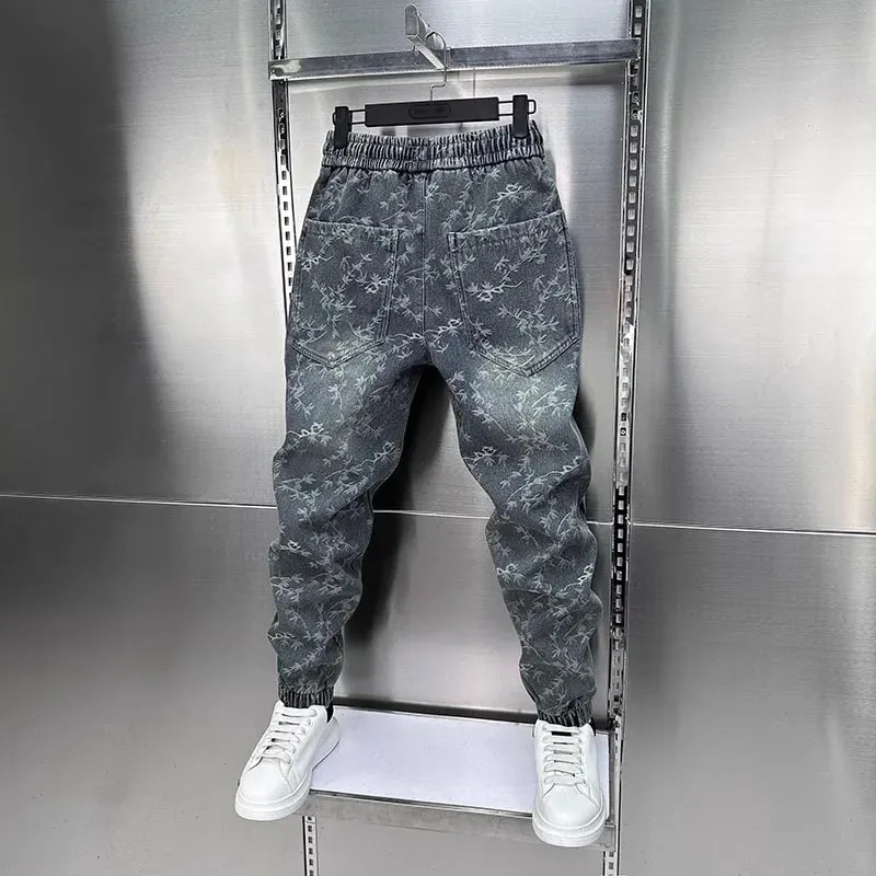 Jacquard American Classic Jeans Fashion Joints Harem Pants High Quality Loose Harajuku Straight-Leg Trousers Men Clothing