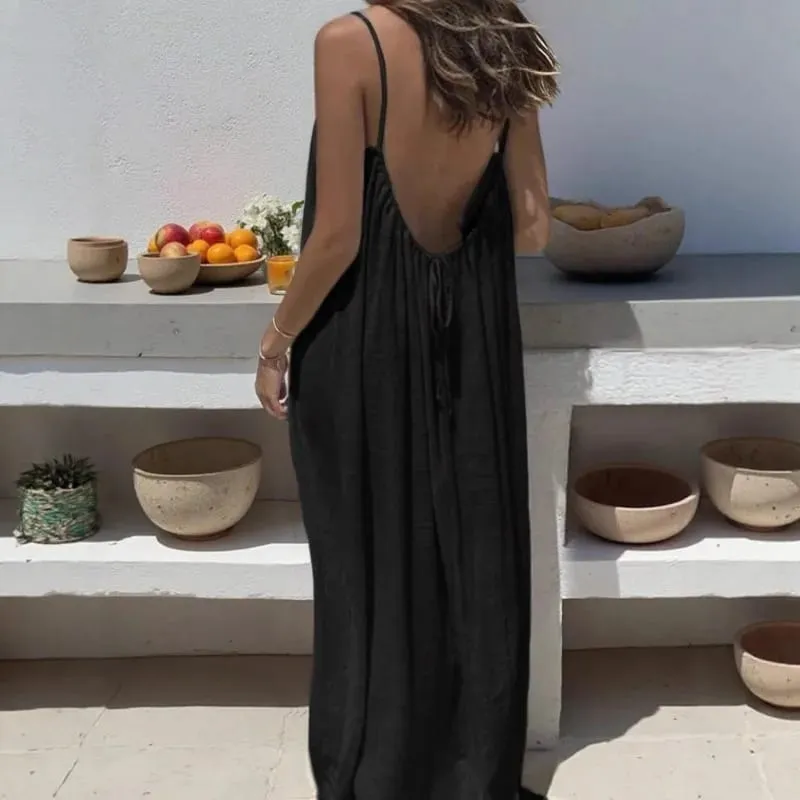 2026 Loose-Fit Spaghetti Strap Dress Women's Casual Homewear Summer Dress Solid-Color Vacation Cool Homewear — image 4
