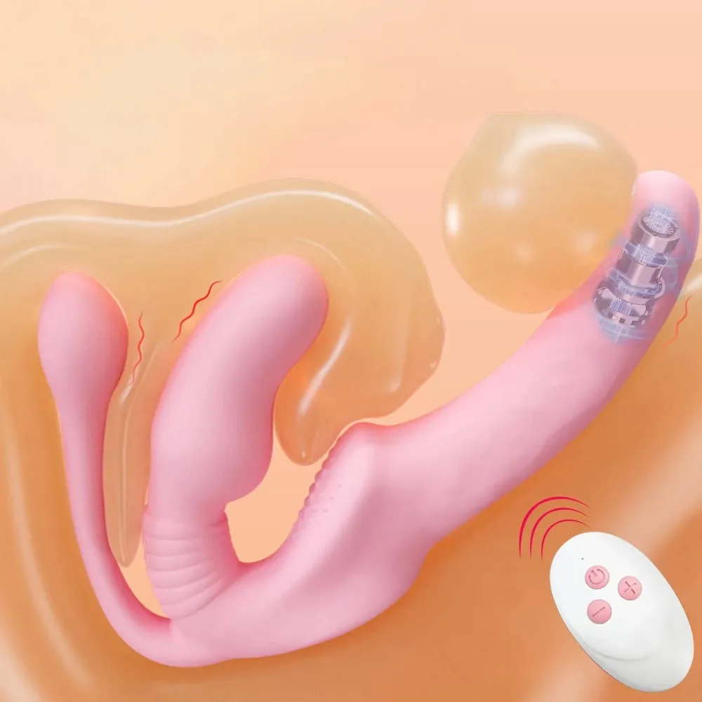 Popruh bez ramínek na dildo Vibrátor Anal Plug Masager Lesbian 3v1 Vibrátor G-Spot stimulující klitoris Sexuální hračka pro pár