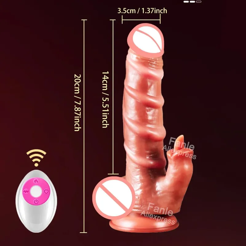 Realistik Dildo Vibrator Teleskopik Kawalan Jauh Wanita Pelancap Faraj Palam Dubur Zakar Dipanaskan Bergetar Mainan Seks untuk Wanita