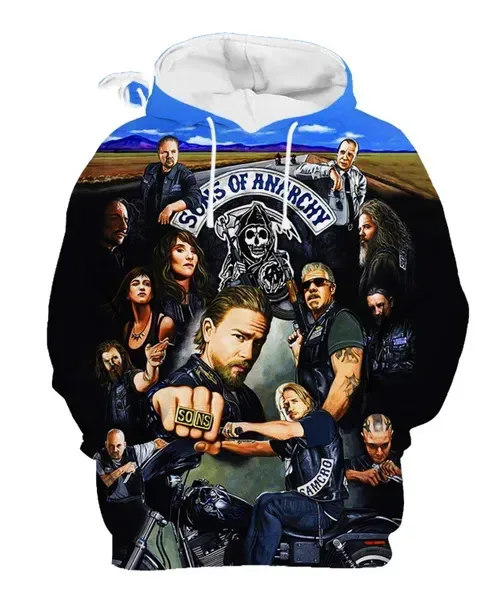 Hot Sale Men's 3D Print Hoodies Sweatshirts Sons of Anarchy Street Style Unisex Loose Casual Pullover Y2K Tracksuit Autumn