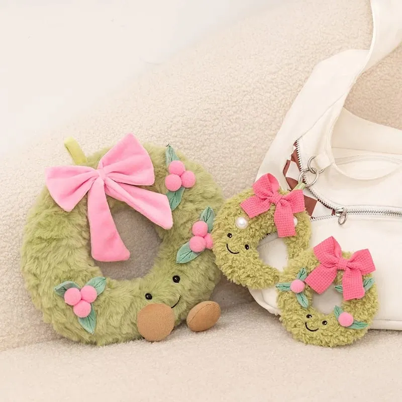 Sweet Green Wreath Plush Toy Stuffed Smiling Humanoid Pink Bow Tie Plushie Kawaii Home Decor Christmas Gift — image 6