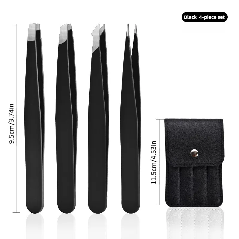 Stainless Steel Eyelash Tweezers 4 Pcs Can Precisely Facial Hair and Debris Makeup Tools Comes with a Folding Bag