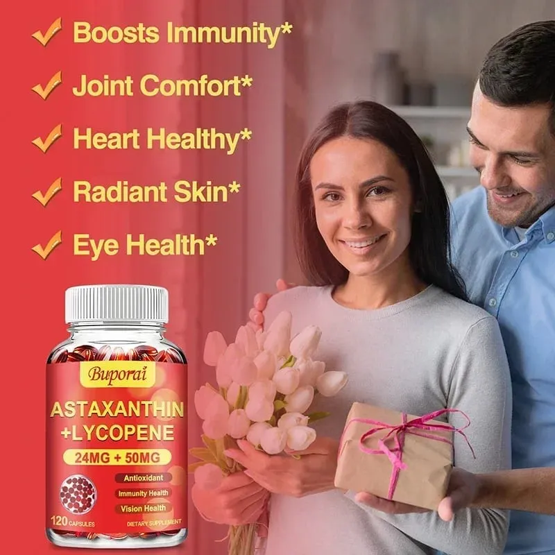 Astaxanthin + Lycopen Kapsler - Antioxidant understøtter hjertesyn og prostata sundhed forbedrer immunitet