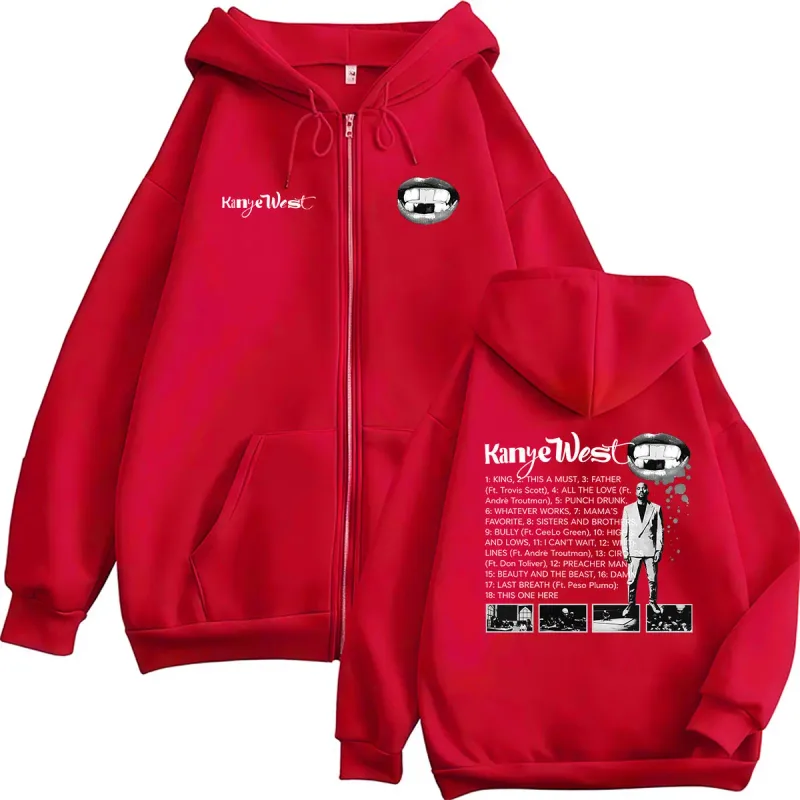 Kanye West Bully Album 2026 Zipper Print Hoodie Men's Gothic Fashion Pullover Sweatshirt Hip Hop Loose Coats Hoodies Streetwear