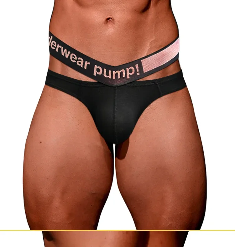 Trendy Little Triangle da uomo a vita bassa a vita bassa, vestibilità aderente, fascia elastica per sollevamento dell'anca, scollo a V sfumato rosa
