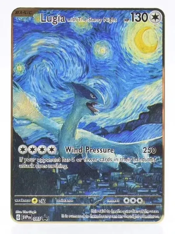 Van Gogh Museum Pokemon English Metal Card Anime Pikachu Charizard Mewtwo Shiny Letters Game Collection Card Kids Toy Gifts
