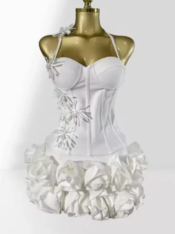 VC Chic Halter Sleeveless Style Corset Mini Dress with Unique Embellishments for a Special Night Out Evening Gown