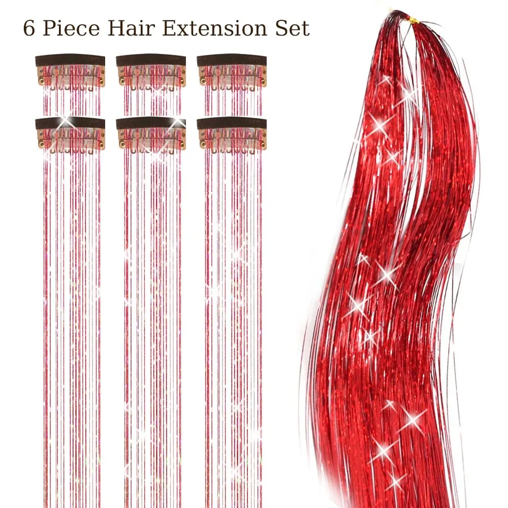 Hårglitterpaket med 6 st Klämma i hårglitter 20 tum Färgglada glitter glitter Hårförlängningar Festival Present glitter Fairy Hairpiece