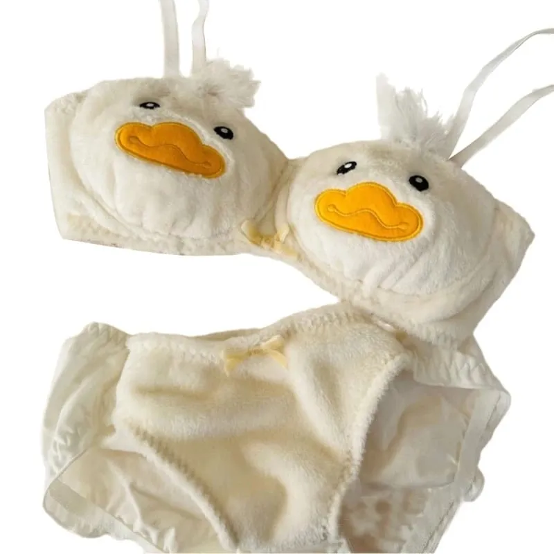 Lingerie invernale da donna con motivo panda a cartoni animati, reggiseno e mutandine in peluche peloso, biancheria intima per cosplay di anime giapponesi, scolaretta