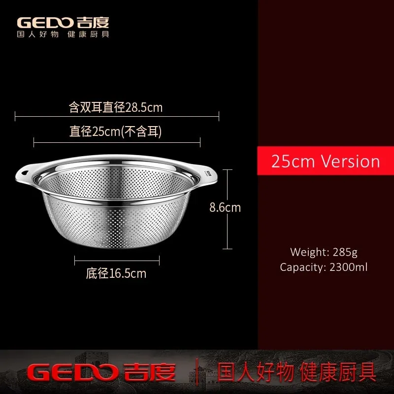 LFGB Certification 304 Stainless Steel Kitchen Washing Drainage Basin 23cm~31cm Diameter Colander with Dense Small Holes
