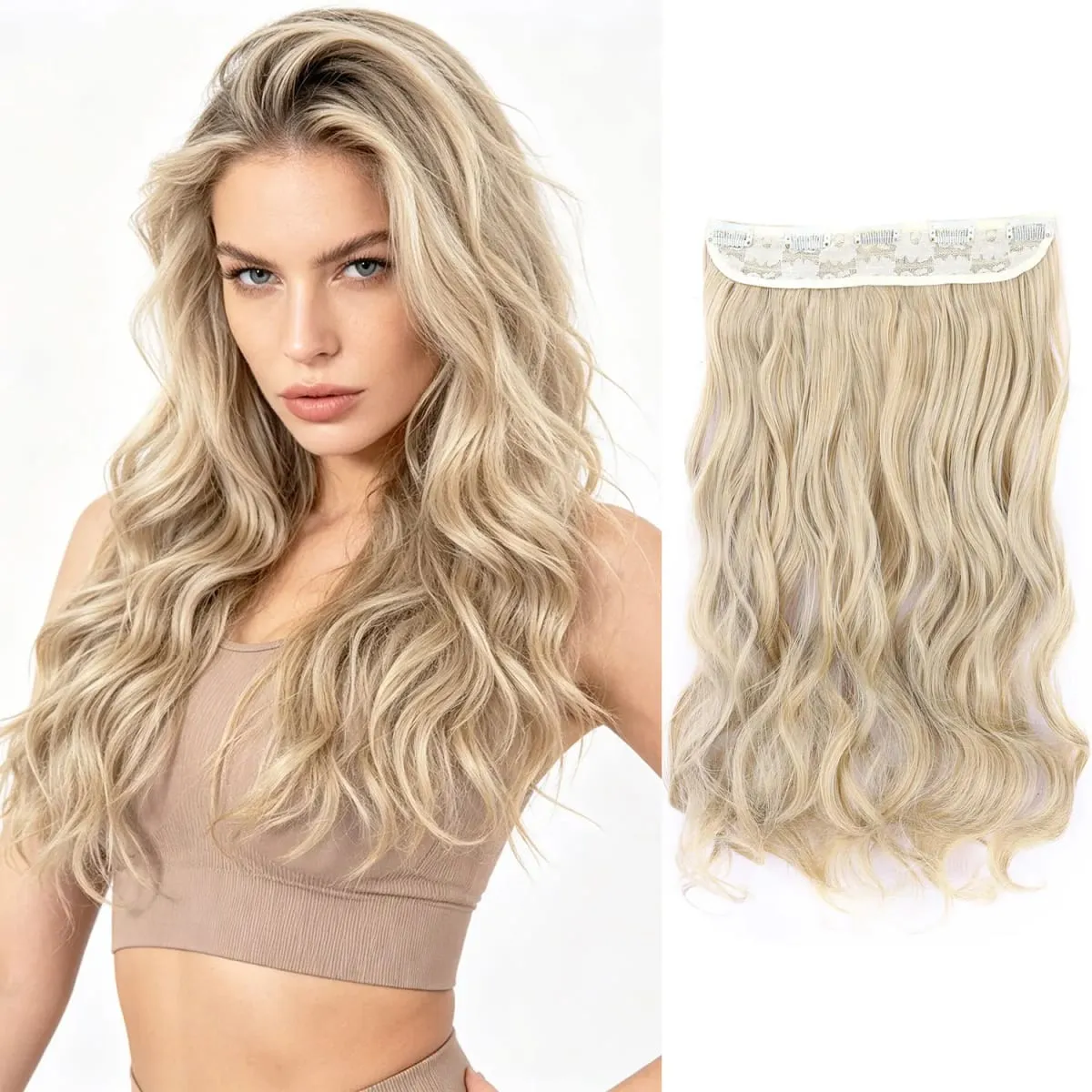 Extensions de cheveux synthétiques à clips, postiche ondulée en fibre haute température, 5 clips en une pièce, pour femmes, fête quotidienne, vacances