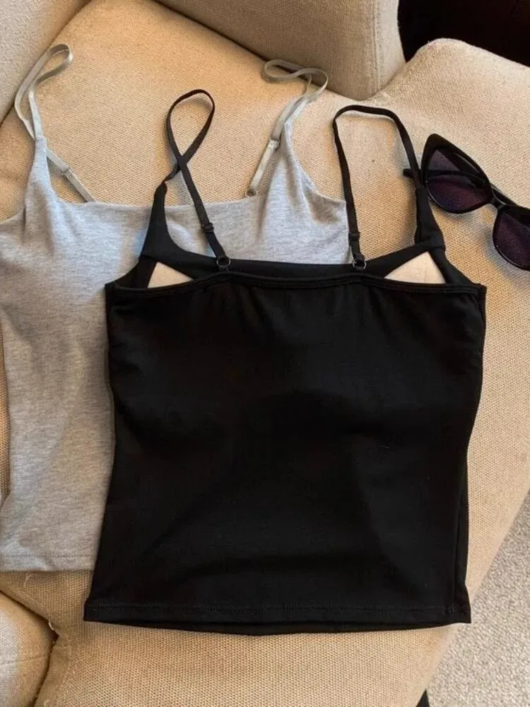 Slimming Summer Outerwear Inner Wear Camisole Tank Top Women Simple Sling Strap Vest With Chest Pad For Girls