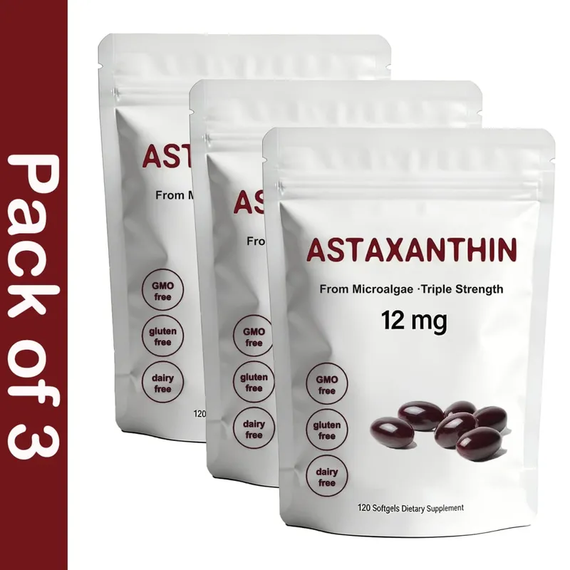Astaxanthin 12mg Antioxidant Supplement Softgels for Women Men Premium Triple Strength Formula | Non-GMO Gluten Free No Soy