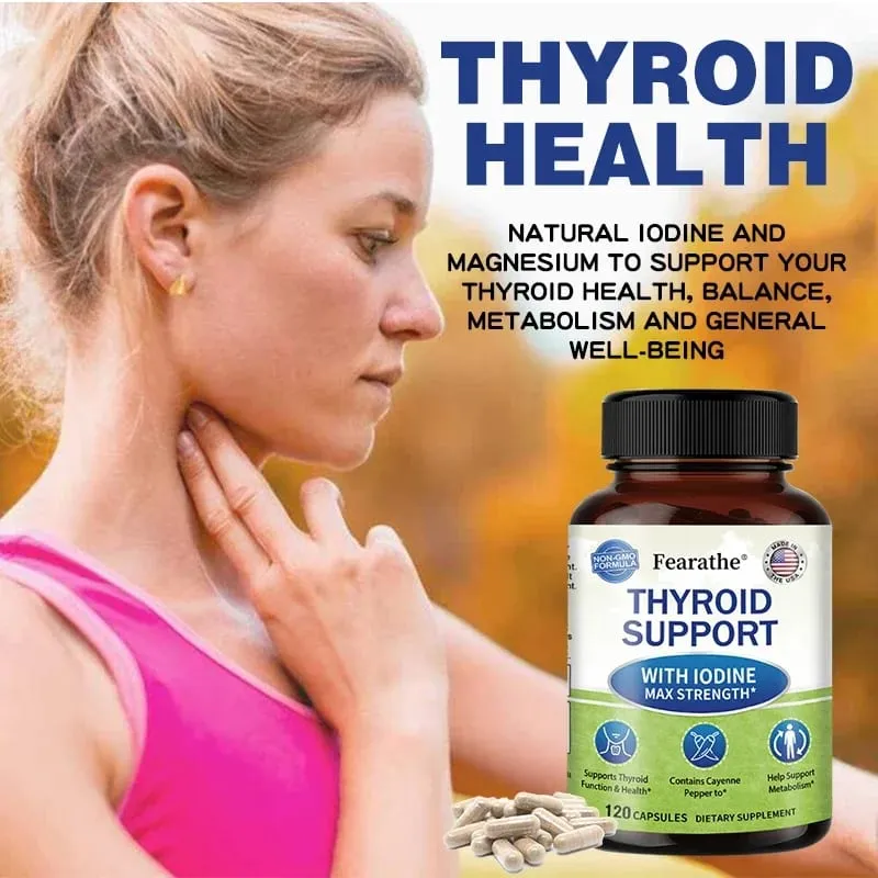 Maximum Strength Iodine Capsules - Thyroid Support Supplement Helps Metabolism For Thyroid Function and Health