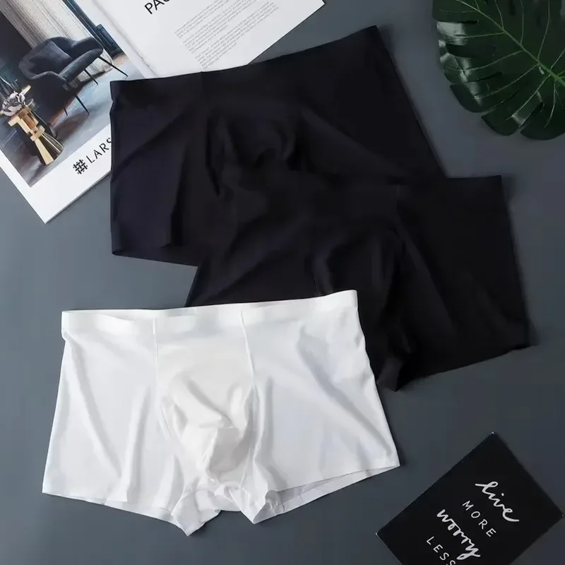 3PCS Hohe Qualität männer Eis Seide Unterwäsche Sommer Dünne Atmungsaktive Nahtlose Höschen Sexy Männliche Unterhose Plus Größe