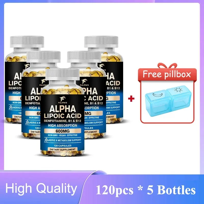 Alpha Lipoic Acid Capsules with Vitamin B12 for Energy Support Heart Health Neuropathy Relief Dietary Supplemen Non-GMO