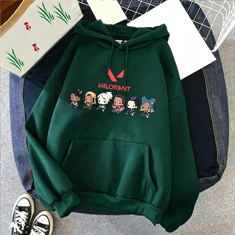 Hoodie Katun Pria Gambar Cetak 2D Anime Valorant Pulover Ukuran Besar Kasual Kaus Fashion Jalanan Populer Pakaian Pria Tren