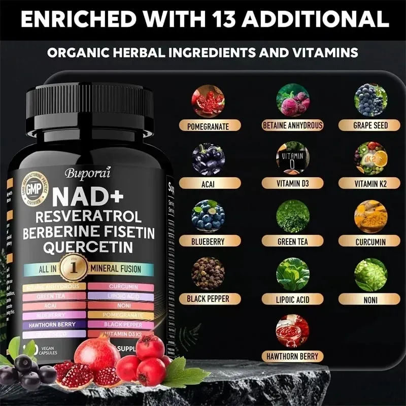 NAD Resveratrol Berberine - Supports Healthy Aging Promotes Cardiovascular Health & Cell Health Improve Endurance