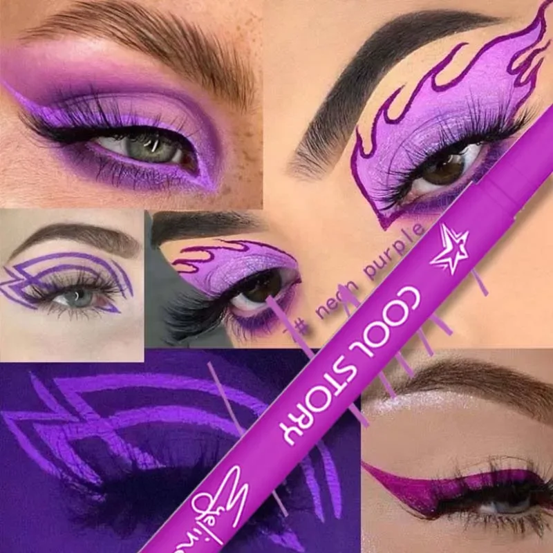 12 Color UV Fluorescent Eyeliner Gel Pen Waterproof Quick Drying Neon Colorful Eyeliner White Blue Purple Music Party Eye Makeup — image 2