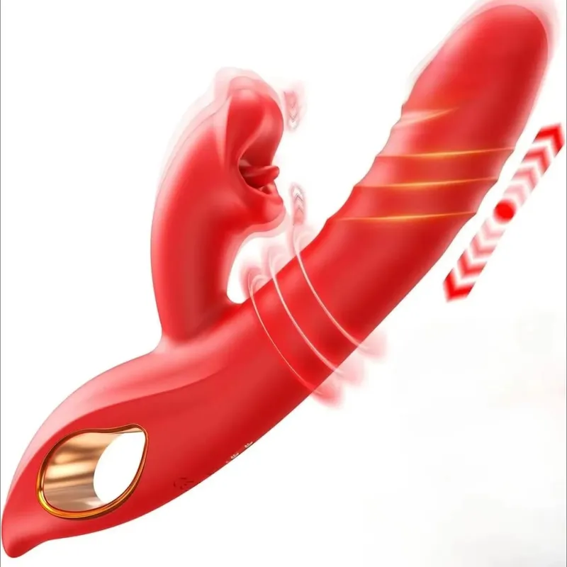 2in1 Menyusun Vibrator G Spot Faraj Jilat Dildo untuk Wanita Arnab Lidah Mainan Seks Perangsang Kelentit Palam Dubur Bekalan Dewasa