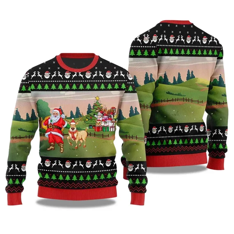 Jingle My Bells Sweter Natal Jelek untuk Pria Sweter Pulover Santa Klaus Gambar Cetak Pesta Bir Sweter Pola Alpaca Manusia Salju