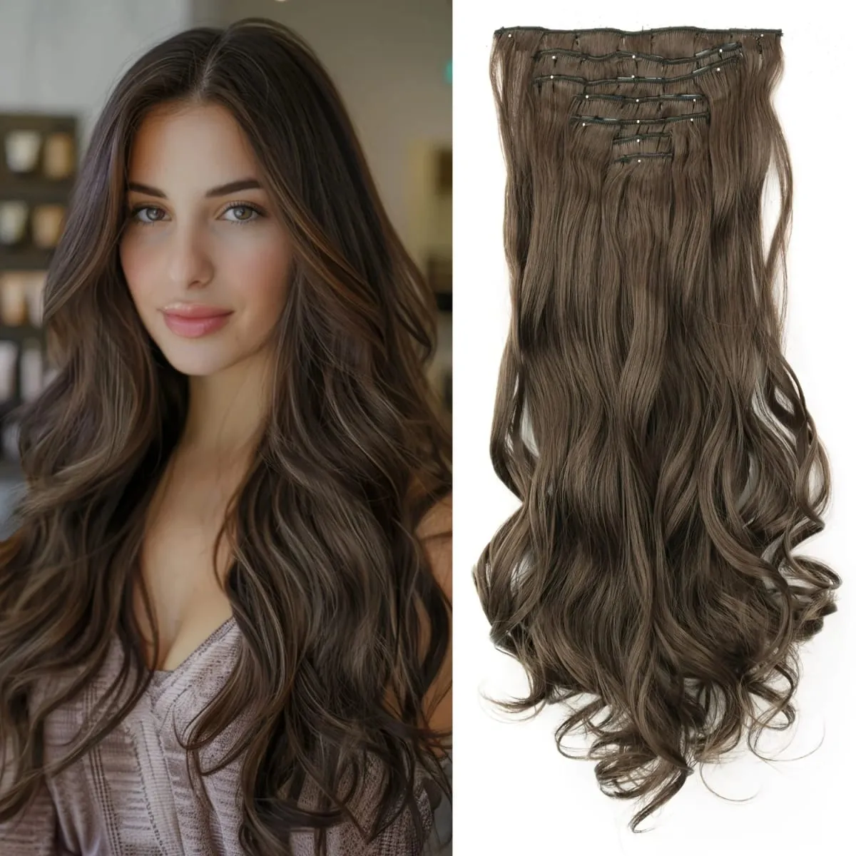 Long Straight Hairstyle 16 Clips 7Pcs/Set Hair Extensions Natural Synthetic Blonde Black Hairpieces Heat Resistant For Women