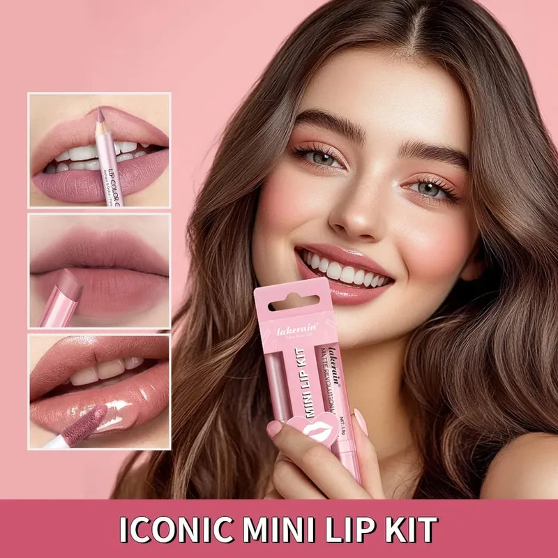 Set Lip Liner + Lipstik 5 Warna dan Pewarna Bibir Kit Bibir Matte Mudah Diwarnai Lipstik Merah Tahan Lama Set Rias Bibir