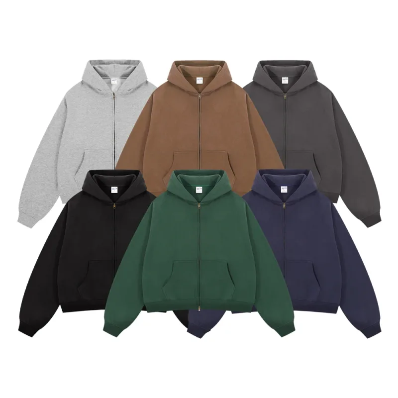 Trendy 2025 Winter Man Solid Fleece Boxy Hoodies Unisex 350gsm Dubbele Hoofd Rits Hoody Jas HY1122 — image 8