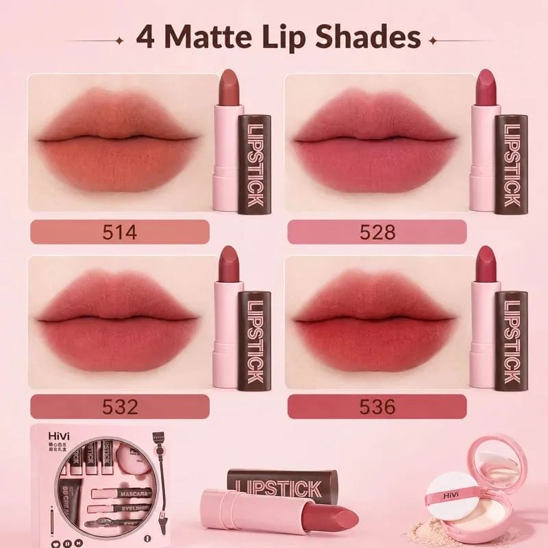 9PCS Makeup Gift Set for Women All-in-One Lipstick Mascara Eyeliner BB Cream Powder Compact Travel Beauty Kit for Beginners