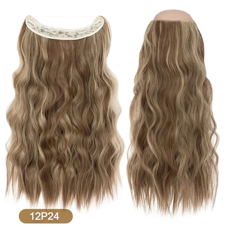 Synthetic Invisible Wire Hair Extensions Adjustable Long Clip in Wave Curly Secret Hairpiece for Women Fish Line Hair — image 12