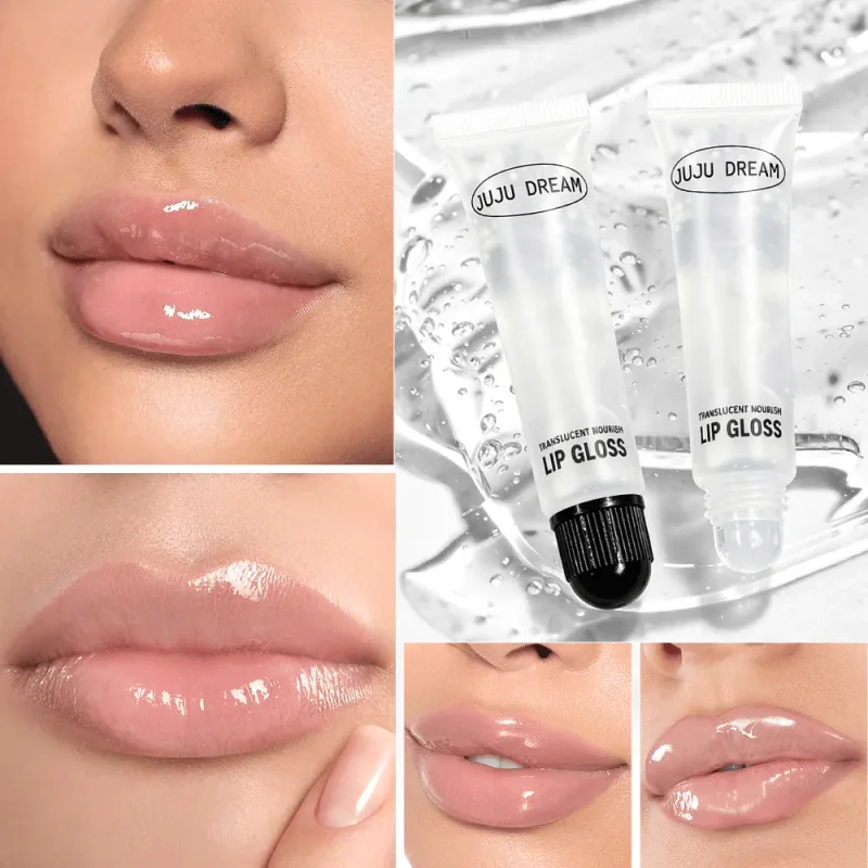 Glos Bibir Berkhasiat Jelas Balsem Bibir Menghidratkan untuk Bibir Kering Kilauan Kaca Tahan Lama Kemasan Mekap Bibir Berkilat Pakai Sendiri