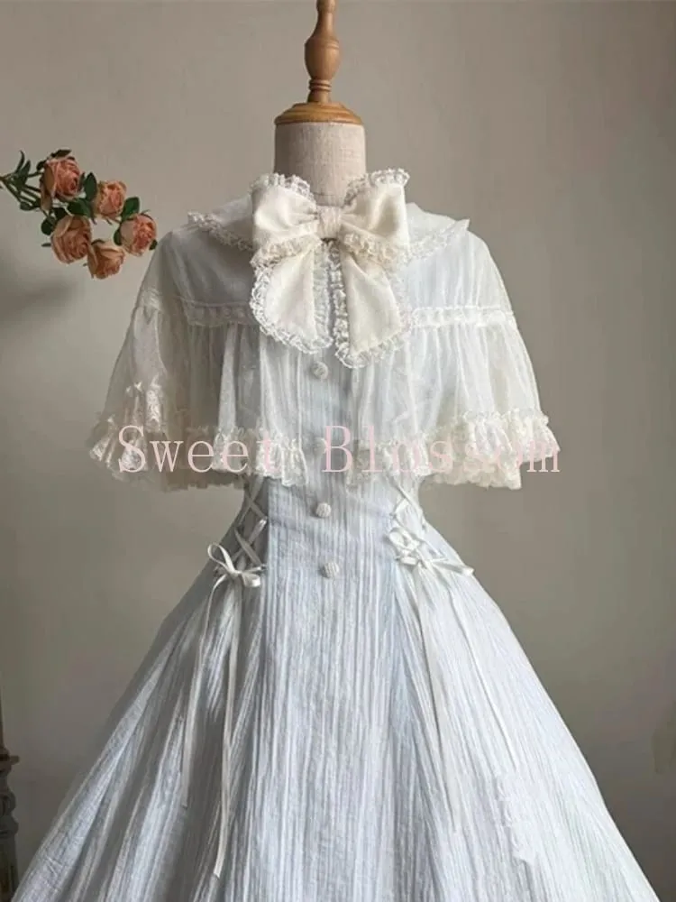 Fransk Elegant Sweet Lolita Klänning Kvinnor Rosett Spets Patchwork Prinsessan Festklänningar Nytt Smal Mode Hepburn Kläder Sommar 2025