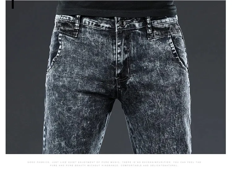 2024 Classic Korean Fashion Street Trendy Men Skinny Retro Snowflake Design Slim Fit Denim Pants New Elastic Cotton Men Jeans
