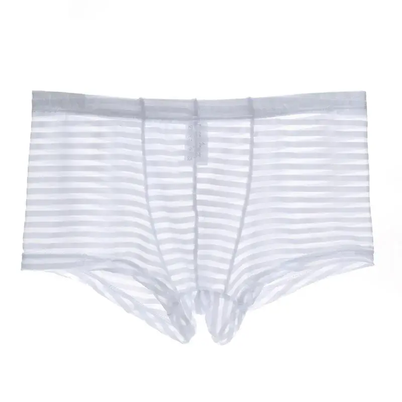Transparent Underwear Sexy Men Ice Silk Striped Boxer Trunk Breathable Underpants U Convex Pouch Panties Man Boxer Briefs Short