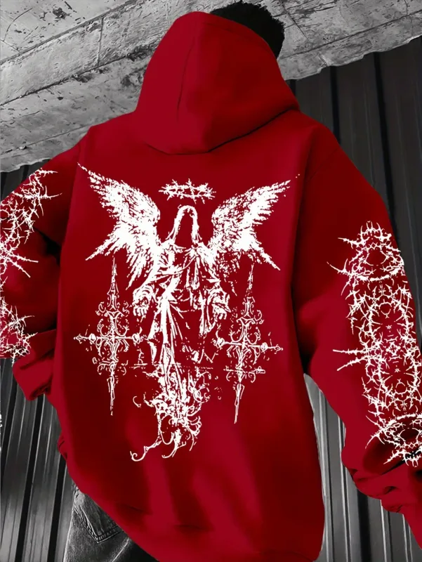 Gothic Style Angel Print Hoodies Lalaki Babae Outdoor Street Casual Sport Trend Hip-hop Couple Long-sleeve Autumn Winter Sweatshirt