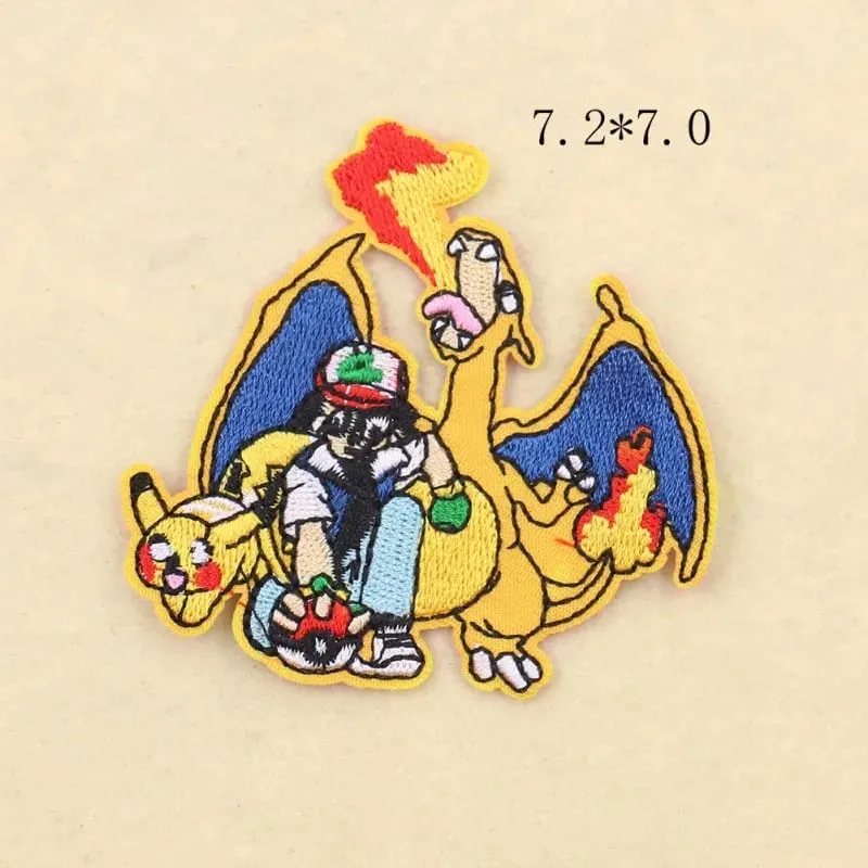 30 Style Cloth Patch Pikachu Charizard Clothes Stickers Sew on Embroidery Patches Applique Iron on Clothing Cartoon DIY Garment