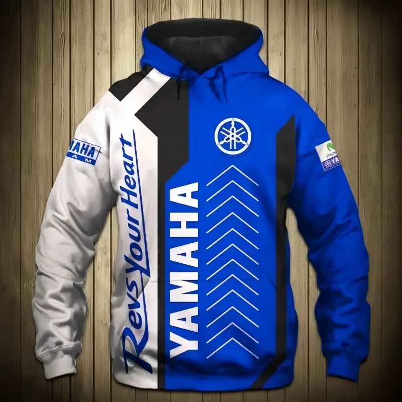 Yamaha men's 3D printed motorcycle hooded pullover shirt suitable for street wear and motorcycle riding