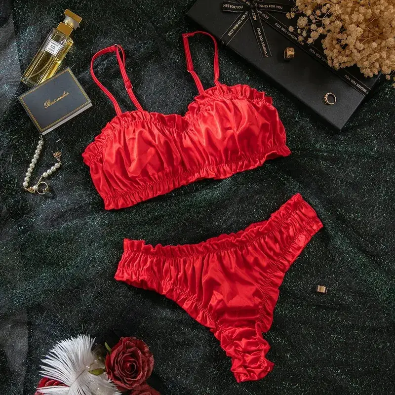 Minimalist Ruching Lingerie Set Sexy Solid Color Bra Panty Comfortable Daily Wear Women's Underwear INS Style Elegant Bra Set — image 9