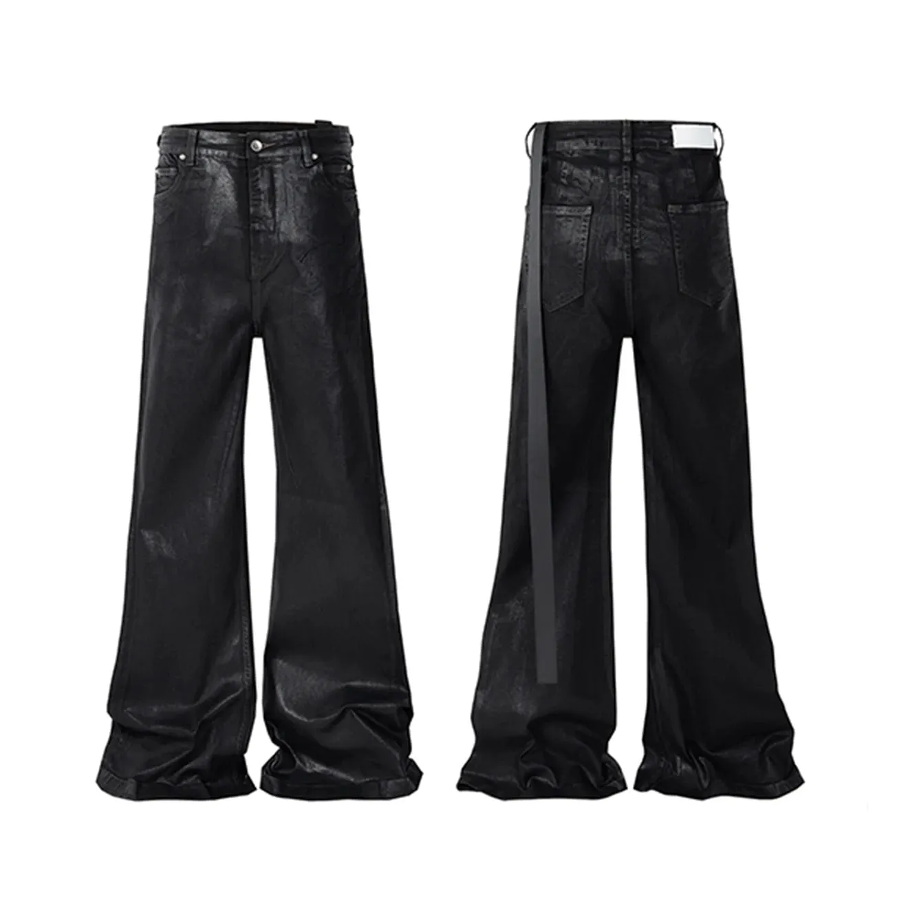 Streetwear Black Wax Leather Strecth Jeans for Men Ropa Hombre Baggy Y2k Flare Pants Oversized Straight Denim Trousers