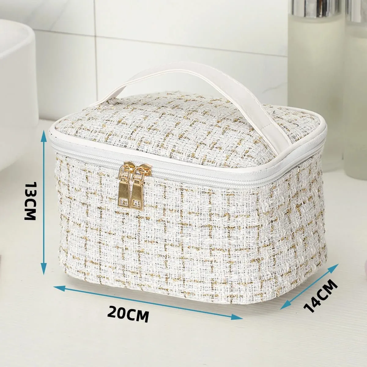 Portable Makeup Brushes 6PCS Set with Tweed Cosmetic Storage Bag Women Beauty Tool Kit for Travel Daily Use Gift
