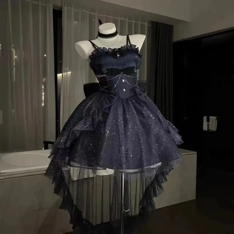 Robe Lolita noire douce d'été Y2k pour femmes, vêtements décontractés, robe japonaise Kawaii, vêtements de soirée, Vintage Chic, vêtements d'extérieur, nouveau
