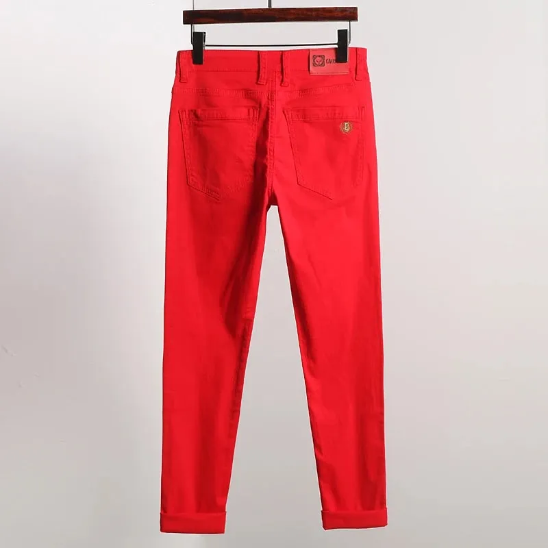 Yellow Pink Red Men's Colorful Denim Stretch Jeans New Elastic Slim Male Clothing Simple Business Denim Trousers