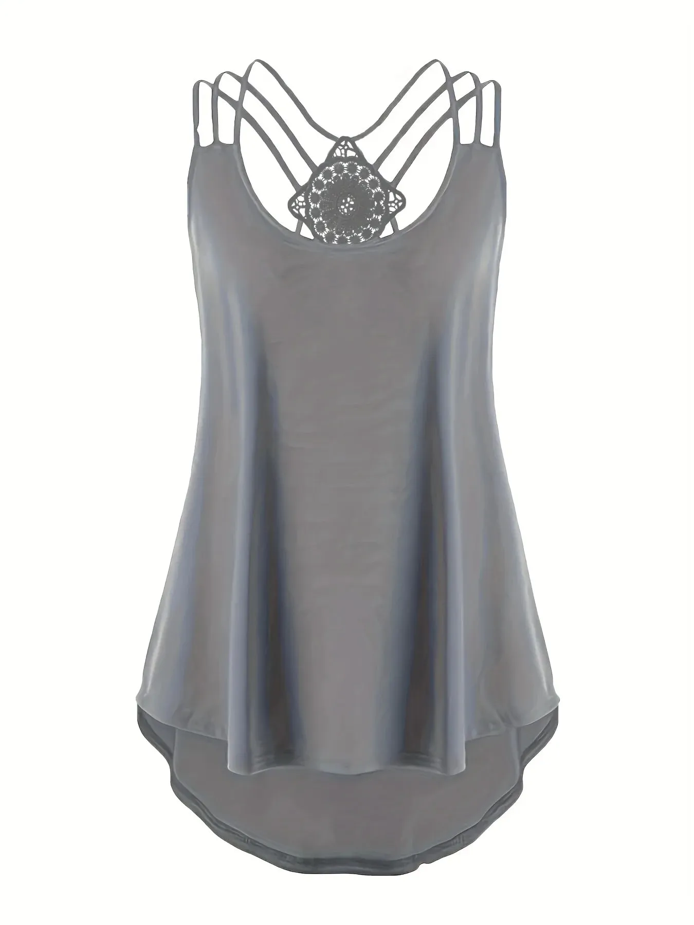 Plus Size Summer Fashion Solid Color Suspender Criss Cross Cami Tank Women's Oversized Slight Stretch Backless Casual Top